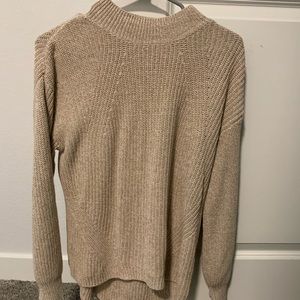 Textured mock neck blouson sleeve sweater